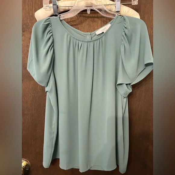 Women’s top by Loft. Medium with short sleeves and button down back, so cute. - Picture 1 of 4